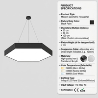Système modulaire d'éclairage suspendu hexagonal commercial en fer et métal LED pour bureau, restaurant, magasin de détail, usine, vente en gros