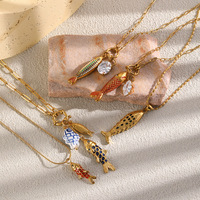 Kalung KITI Berbahan Baja Anti Karat Lapis Emas 18K PVD dengan Liontin Hewan Laut Enamel Modis, Bentuk Ikan, Kerang, dan Bintang Laut