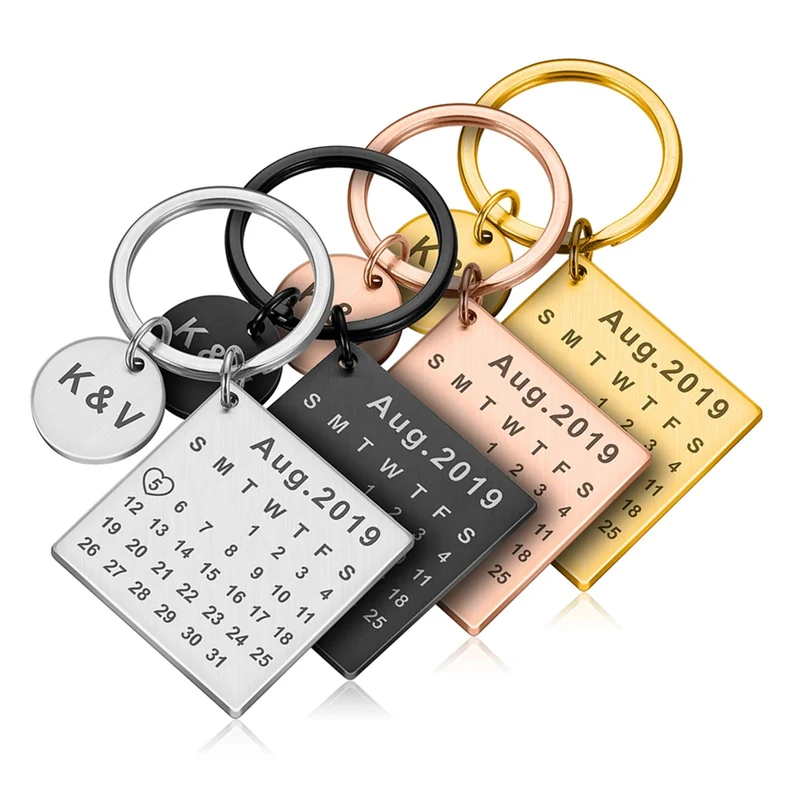 Mom Keychain Teacher Appreciation Gifts Personalised Calendar Keychain Custom Date Keyring Engraved Stainless Steel Keychain