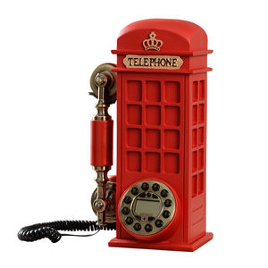 Cabine téléphonique rouge Bureau téléphonique <span class=keywords><strong>filaire</strong></span> Téléphone fixe <span class=keywords><strong>mural</strong></span>, cadran rotatif/bouton, avec sonneries réglables pour la maison - Product Image 1