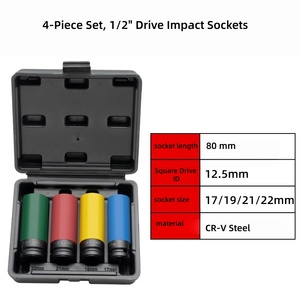 Jeu de douilles à chocs profondes 4 pièces 1/2 po en acier 17-22 mm, kit de réparation automobile, outil à main, fourniture d'usine, haute qualité, fournisseur - Product Image 2
