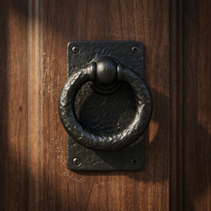 Plaque de porte en acier au carbone noir avec anneau de traction, design moderne pour entrée de maison et armoire, installation par vis, Coshik Exports - Product Image 2