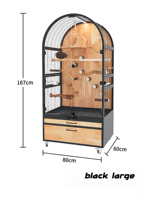 Grande cage à oiseaux de luxe de style villa pour perroquets, construction en métal et bois, gain de place, avec panneaux en verre transparent, anti-éclaboussures