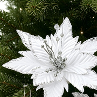 Bunga Natal Gantung Berbahan Beludru Plastik dengan Pinggiran Glitter Emas, Dekorasi Liburan, Perlengkapan Pesta, Hiasan Rumah, Aksesoris
