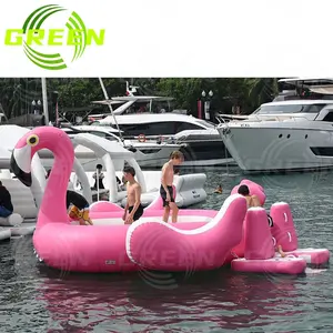 Plate-forme gonflable de dock de fête pour flotteur de piscine <span class=keywords><strong>flamant</strong></span> rose géant commercial <span class=keywords><strong>vert</strong></span> - Product Image 2