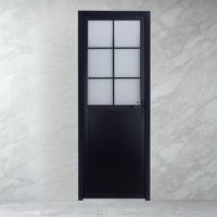 Porte en verre trempé double vitrage, demi-verre, demi-panneau, en alliage titane-magnésium, style minimaliste, idéale pour les salles de bain et les cuisines