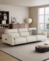 Canapé haut de gamme Mufang en cuir véritable, design en L écologique, avec fauteuil inclinable électrique intégré, pour salles audiovisuelles, structure en bois