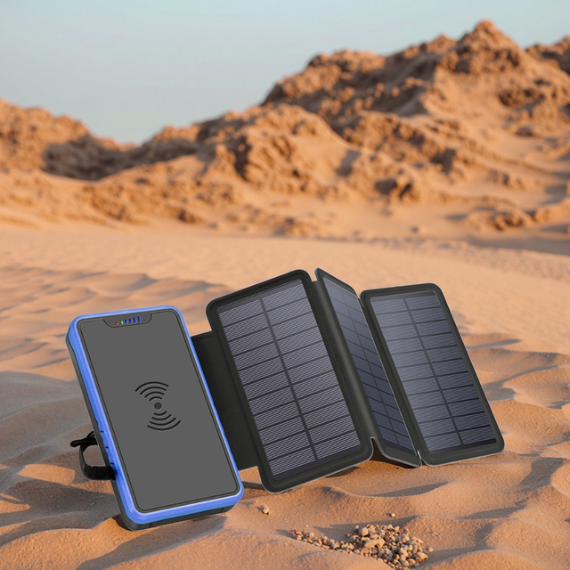 Multifunction Powerbank 20000 Mah Folding Solar Panel Charger Wireless Quick Charge Outdoor Emergency Solar Power Bank Foldable