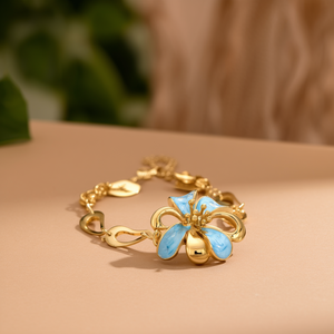 Pulsera de Cadena de Eslabones de Moda, Chapada en Oro, Acero Inoxidable 316L, Aleación de Zinc, Diseño de Flor Azul, Joyería para Mujer, Regalo - Product Image 3