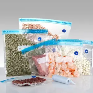 Custom air valve provides plastic zipper bag reusable vacuum food storage pump bag