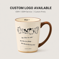 Tasse à café en céramique sous glaçure peinte à la main, motif chat rétro, 400 ml, compatible micro-ondes et lave-vaisselle, personnalisable pour les fêtes