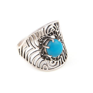 Nouvelle Collection Bague Fleur en Argent Sterling 925 Fait Main avec Pierre Précieuse Turquoise Naturelle Diamant Pierre Principale Bijoux de Mariage - Product Image 6