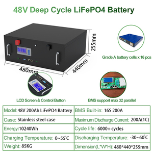 Batería de Fosfato de Hierro y Litio de 12V 24V 48V 20Ah 100Ah 200Ah 280Ah 300Ah para Sistemas Solares, Fabricante Compatible con OEM y ODM - Product Image 3