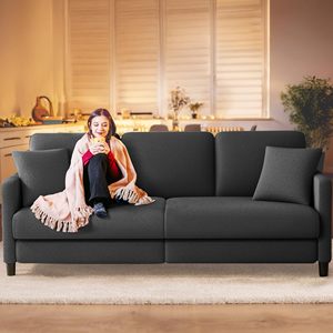 Canapé 3 places en tissu Teddy personnalisé, canapés confortables pour salon, gris classique, siège extra profond, causeuse pour appartement - Product Image 1