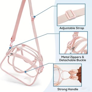 Transparent Cosmetic Toiletry Bag Pink <b>Square</b> Waterproof Large Capacity Travel Storage PVC With <b>Adjustable</b> Strap Metal Zipper - Product Image 1