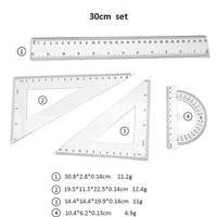 Ensemble de 4 règles en plastique transparent pour les mathématiques, comprenant un rapporteur, des équerres triangulaires et une règle droite, pour l'école, le bureau et la maison