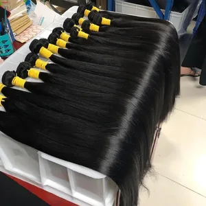 100% Natural Indiano Cabelo Cru Humano Super Duplo Desenhado Cutícula Alinhada Tecelagem Cor 1B Silky Straight Bundles com Fechamento de Renda