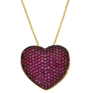 멀티 컬러 지르콘 절묘한 심장 디자인 힙합 스타일 여성 스타일 스털링 실버 체인 925 목걸이 사용자 정의