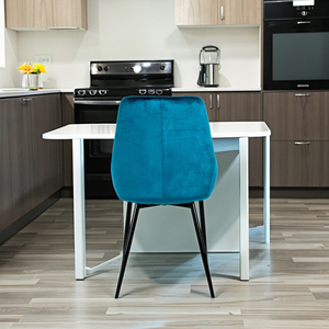 <span class=keywords><strong>Chaise</strong></span> de salle à manger moderne rembourrée en velours <span class=keywords><strong>bleu</strong></span> pétrole Techo pieds en métal noir tissu cuir/PU approvisionnement direct d'usine pour la maison - Product Image 4