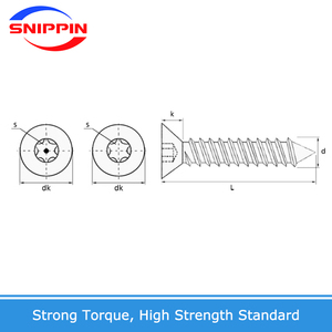 Tornillo de madera <span class=keywords><strong>autorroscante</strong></span> de seguridad a prueba de manipulaciones con cabeza plana avellanada Torx de seis lóbulos de acero inoxidable M2.9, 304, A2, - Product Image 6