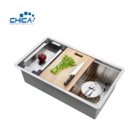 Station de travail personnalisée rebord Topmount Calibre 16 Évier de cuisine en acier inoxydable à cuvette unique pour l'appartement de cuisine moderne