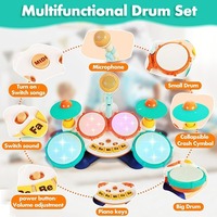 Batterie pour enfant avec microphone 4 battements Flash Light-up Baby Drum Kids Toys Education Music Jazz Drum