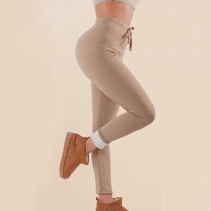 Cintura alta Control de barriga Levantamiento de glúteos Cordón ajustable Medias cálidas de invierno al aire libre Leggings forrados de lana térmica para <span class=keywords><strong>mujer</strong></span> - Product Image 1