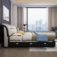 Lits en cuir rembourrés confortables de luxe modernes pour chambre à coucher, taille king et queen, avec tiroirs, meubles de chambre à coucher pour la maison, pour adultes