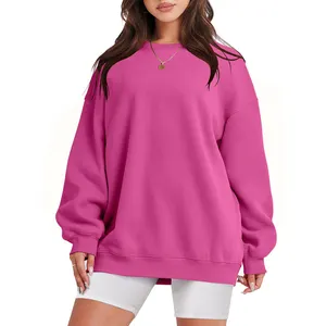 Custom Roze Fleece Sweatshirt Effen Kleur Oversized Crop Top Vrouwen Met Oem Logo Custom Tag