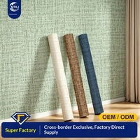Wallcovering PVC Minimalis Polos Tekstur Seperti Linen Anti Air Tahan Kelembapan Tebal 0.18mm untuk Ruang Tamu