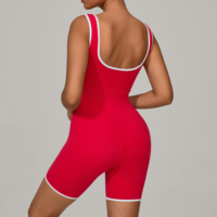 Combinaison de sport sans manches à double couche pour femme, en élasthanne/nylon écologique, séchage rapide, respirante, longueur intégrale, col rond