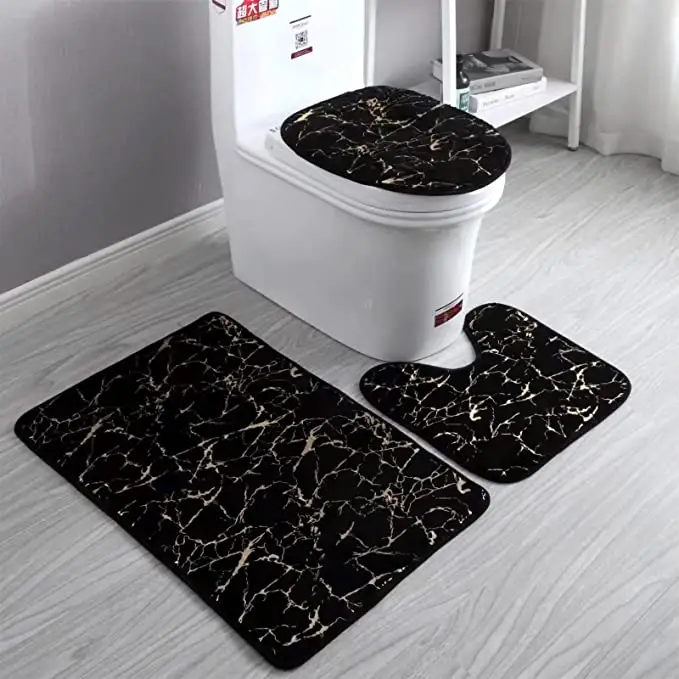 Hot Faux Kaninchen fell Memory Foam Teppich Golden Foiled Pattern Teppich Toilette Teppich Set 3 Stück Shaggy Bade matte