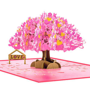Carte de vœux pop-up 3D artisanale, imprimée UV, découpée au laser, motif arbre rose, cœur, anniversaire, Saint-Valentin, mariage, etc. - Product Image 2