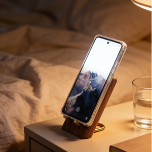 Solid Wood Phone Stand <b>Beech</b> Black Walnut <b>Desk</b> Holder Minimalist Design Custom Engraving Gift - Product Image 2