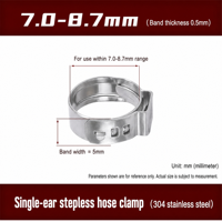 VEROGO Collier de serrage à oreille unique en acier inoxydable 304, 5.3-6.5mm 7.0-8.7mm, pince de fixation sans vis sans fin pour tubes d'eau, d'huile et de gaz