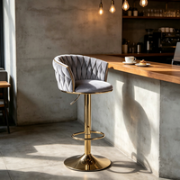 Tabouret de bar de luxe léger avec dossier en velours tissé, siège rotatif, hauteur réglable, base en métal doré pour la décoration de bar à domicile