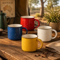 Mug à café en céramique grès style émail moucheté 12oz 350ml certifié CE, compatible micro-ondes et lave-vaisselle, vente en gros, logo personnalisé