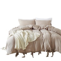 Ensemble de housse de couette et de taies d'oreiller en fibre synthétique unie, lavée, épaissie, avec dentelle, quatre pièces