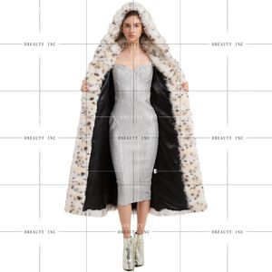 Winter Women Full Length Faux <b>Fur</b> Coat Snow Leopard Spotted Print Oversized Notched Collar Long Plush Faux <b>Fur</b> Maxi Overcoat - Product Image 5