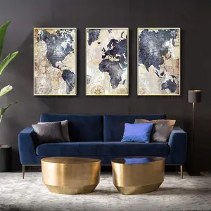 3 पैनलों विश्व मानचित्र पर मॉड्यूलर कैनवास पेंटिंग दीवार विंटेज पोस्टर और प्रिंट Cuadros कला कमरे में रहने वाले के लिए चित्र गृह सजावट