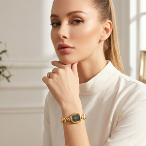 Reloj de pulsera para mujer con correa de acero dorada, cuarzo, resistente al agua, estilo retro de lujo. - Product Image 2