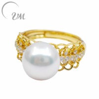 Bague en argent 925 plaqué or UM Jewelry avec perle d'eau douce taille brillant, unisexe/hommes/femmes, pour fiançailles, mariage, anniversaire, fête
