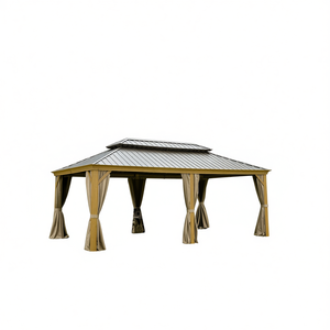 D0100H5JAU6 <b>Pavilion</b> Gazebo 14x20FT Hardtop Double Roof Aluminum Frame Galvanized Steel Outdoor Rectangular Brown - Product Image 1