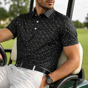Polo de golf noir imprimé pour homme, manches courtes, séchage rapide, respirant, extensible, vêtements de sport décontractés, polo de golf pour l'extérieur, en stock - Product Image 3