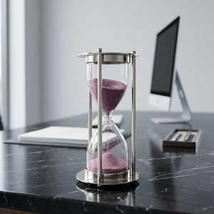 Modern Nautical Style Brass Sand Timer <b>Pink</b> with Nickel Finish Handmade for Desk Office Decor - Product Image 4