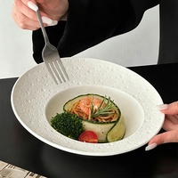 Assiette à pâtes à bord large de forme irrégulière, blanche et noire, avec logo personnalisé, pour dîner, soupe, salade, apéritif
