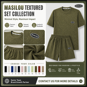 Ensemble short et t-shirt à manches courtes pour <span class=keywords><strong>homme</strong></span>, style sportif, en maille jacquard respirante pour l'été, 100 % polyester - Product Image 2