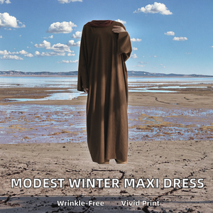 High Quality Handmade Modest Muslim Thick Polyester Maxi Dress <b>Islamic</b> <b>Clothing</b> Winter Corduroy Closed Abaya Slit Sleeve - Product Image 2