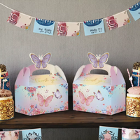 Papillon Design Party Favor Cadeau Traiter Emballage Boîte De Papier Rose Et Violet Floral Goodie Gable Boîte De Bonbons pour Anniversaire Mariage