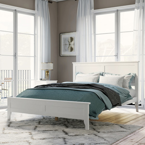 Cadre de lit en bois blanc moderne, style plateforme, construction durable pour adultes et personnes âgées - Product Image 1
